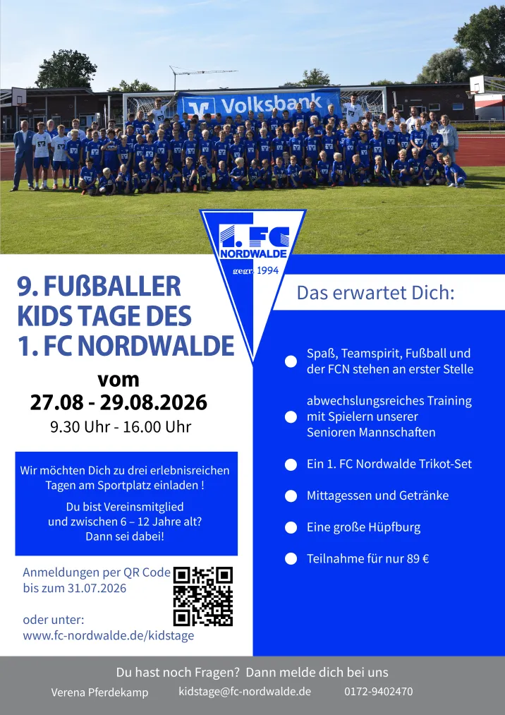 Anmeldestart für die 9. Fußballer Kids Tage des 1. FC Nordwalde